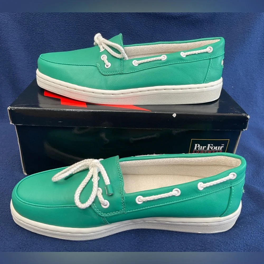Vintage Par Four Mens Leather Boat Shoes 9.5 RARE HardTo Find Kelly Green Womens